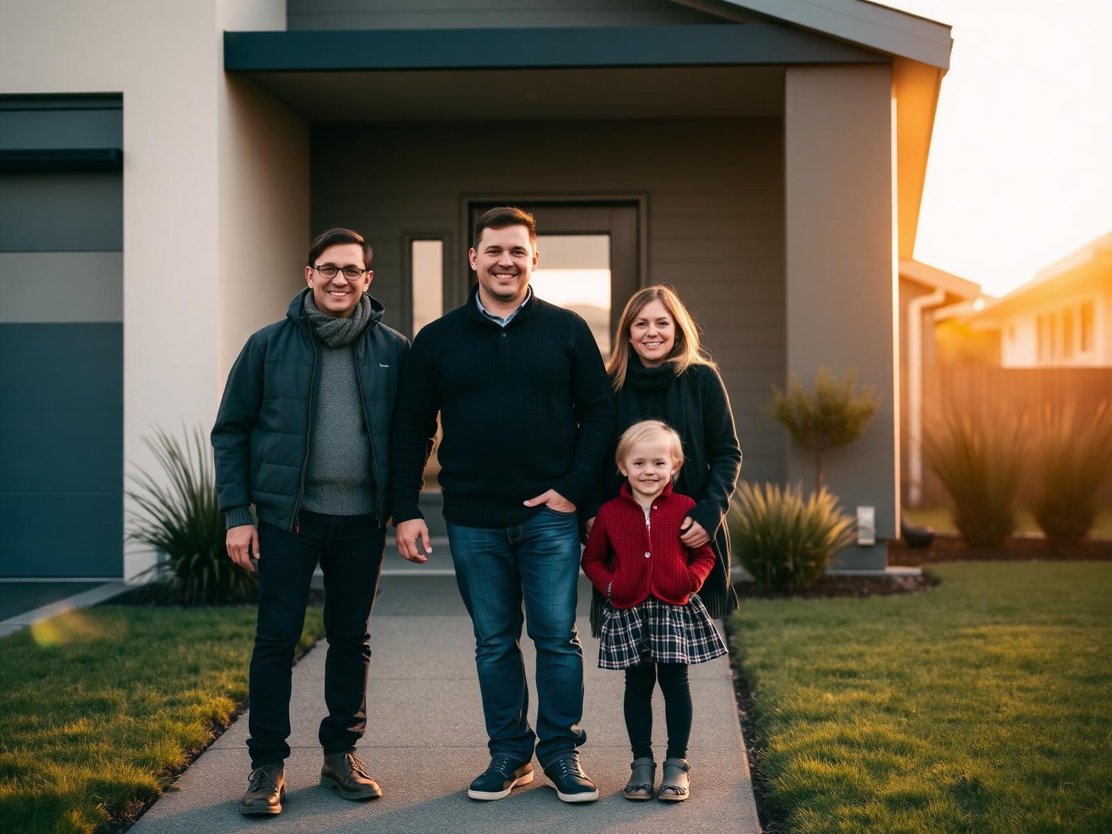 A New Zealand family in front of their home, protected by InsuredKiwi