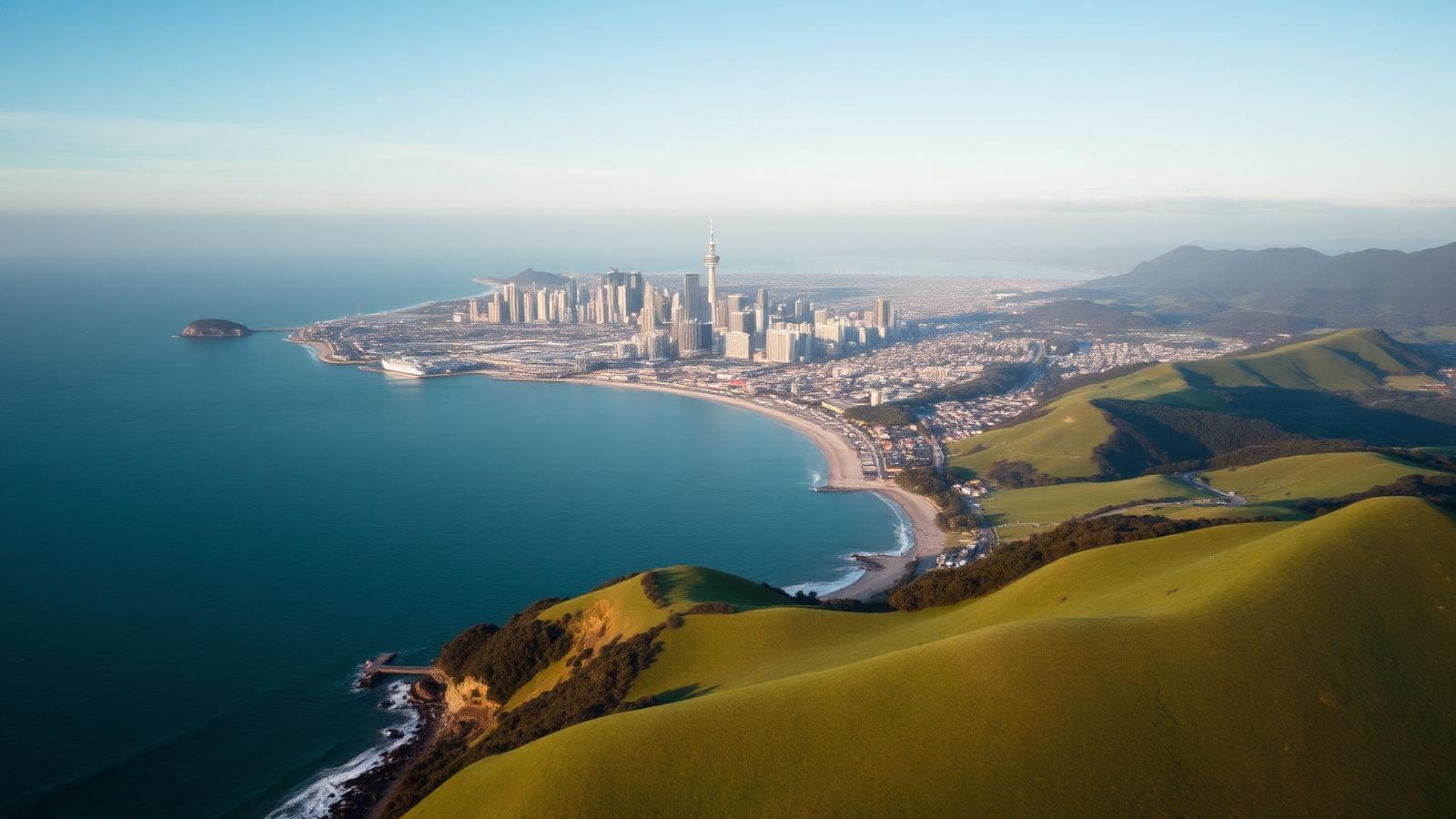 Aerial view of the Auckland coastline